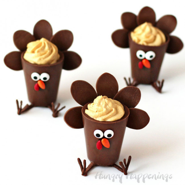 Chocolate Turkey Cups Filled With Pumpkin Cheesecake Mousse