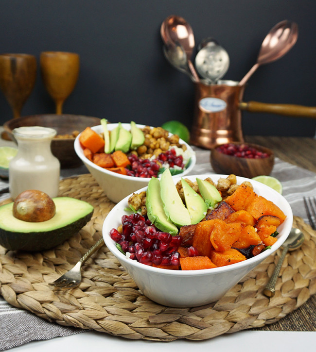 Vegan Buddha Bowl With Squash And Spiced Chickpeas