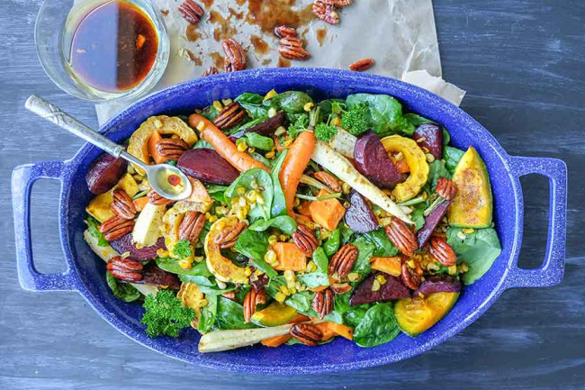 Warm Fall Harvest Salad With Sticky Pecans