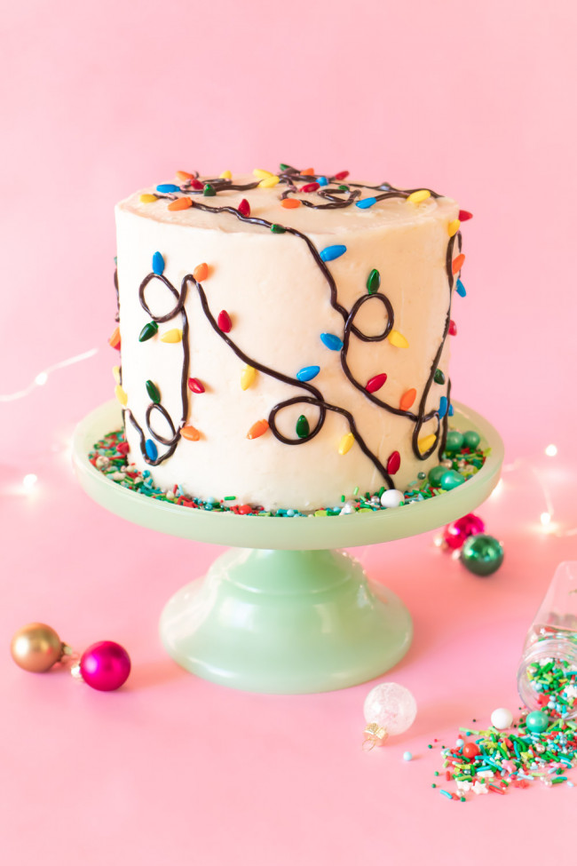 Easy Christmas Light Cake with Licorice and Sprinkles | Club Crafted