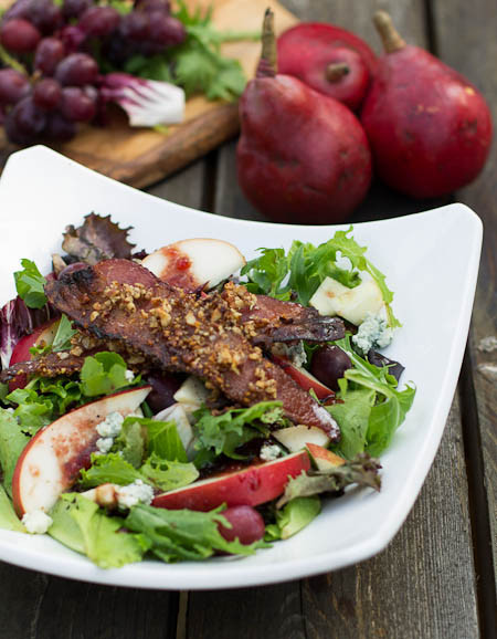 Apple and Pear Salad with Maple Pecan Bacon and Cranberry Vinaigrette