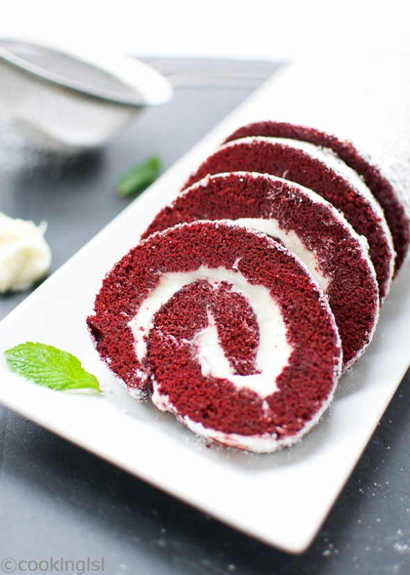 Red Velvet Cake Roll With Cream Cheese Filling