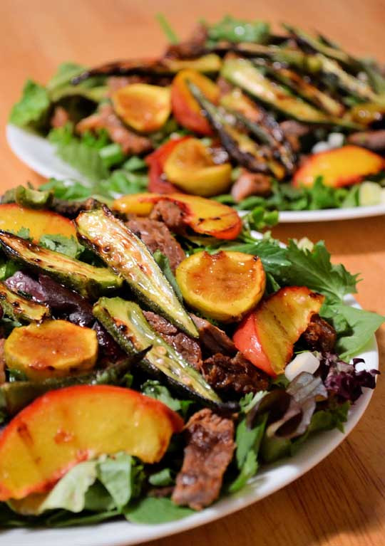 Grilled meat and Late Summer Vegetable Salad Recipe