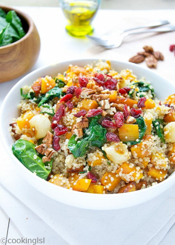 Quinoa With Butternut Squash Spinach And Dried Cranberries